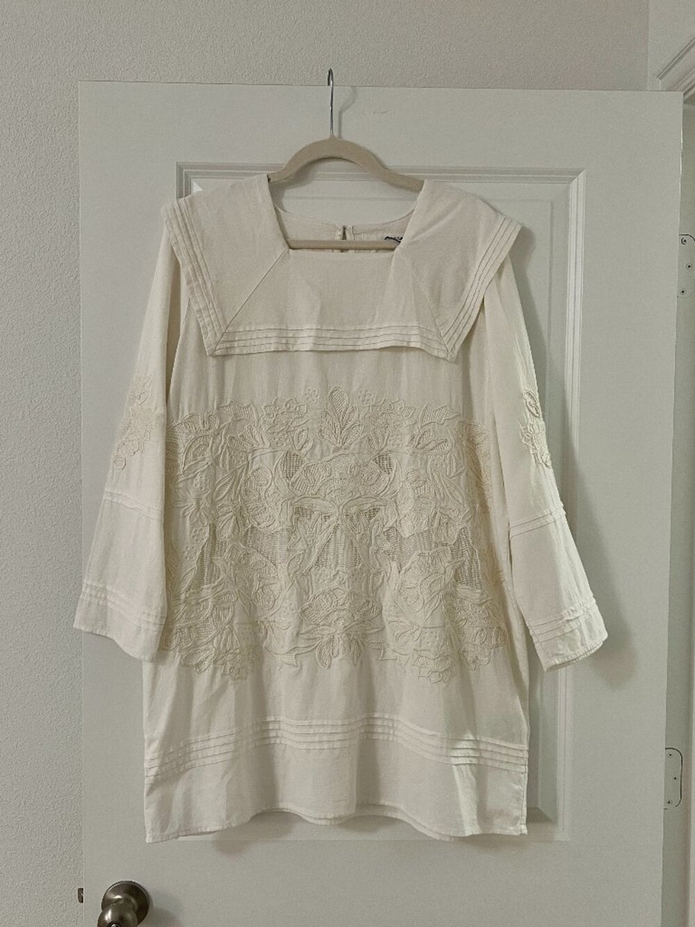 Zara White Mini Emboridered Dress with Oversized Sailor Collar, NEW